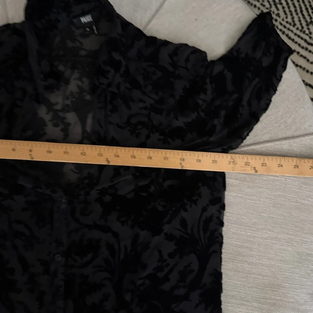 PAIGE Black Burnout Velvet Devore Floral Sheer Button Down Blouse Tie Cuff M